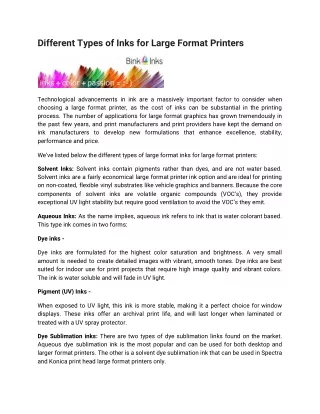 different types of inks for large format printers