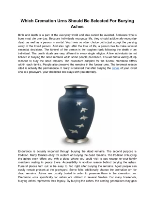Which Cremation Urns Should Be Selected For Burying Ashes