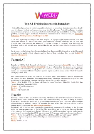 top a i training institutes in bangalore