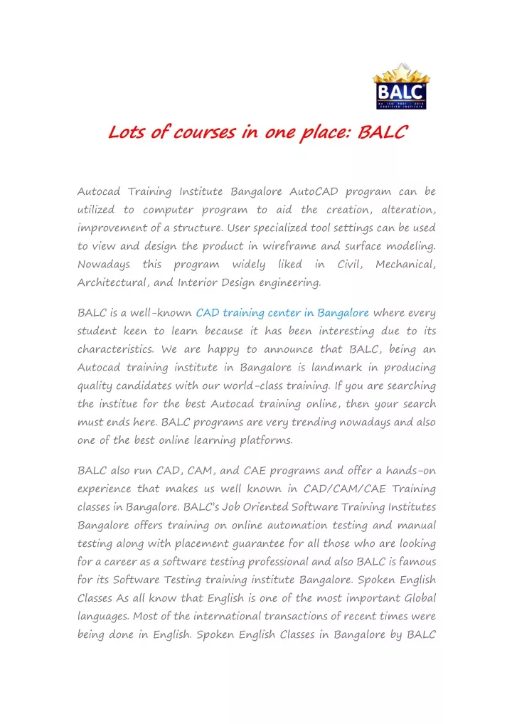 lots of courses in one place balc