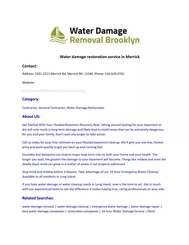 water damage restoration service in merrick