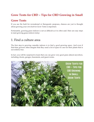 Grow Tents for CBD – Tips for CBD Growing in Small Grow Tents