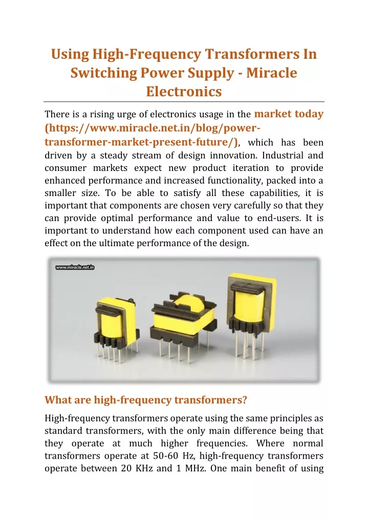 using high frequency transformers in switching