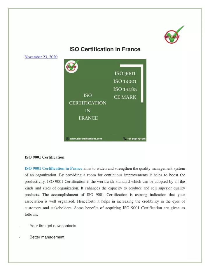 iso certification in france