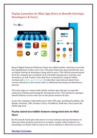 paytm launches its mini app store to benefit