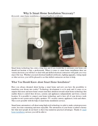 why is smart home installation necessary keywords
