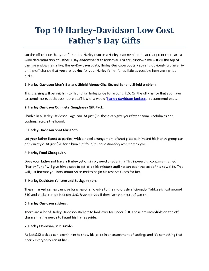 top 10 harley davidson low cost father s day gifts