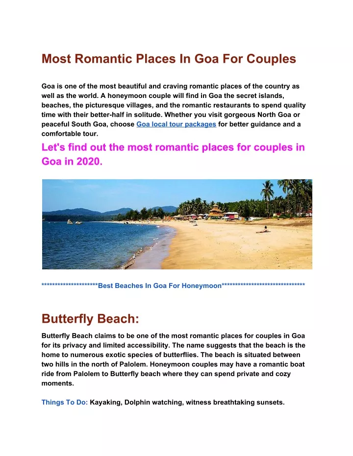 most romantic places in goa for couples