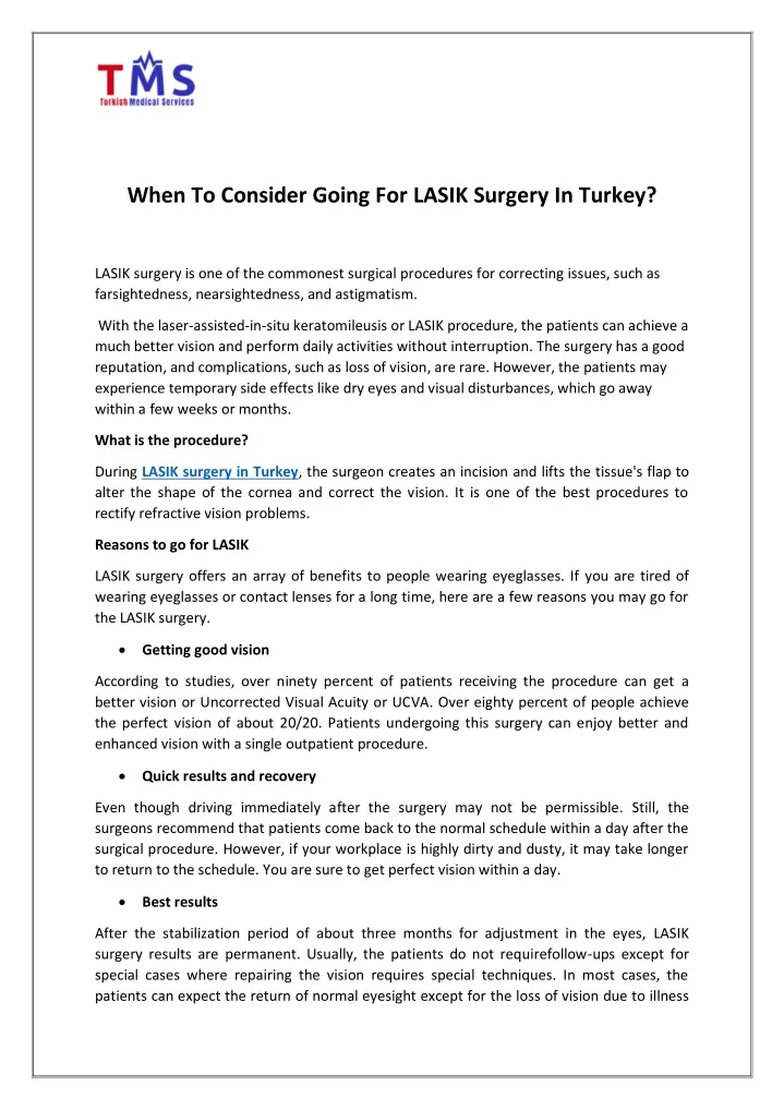 when to consider going for lasik surgery in turkey