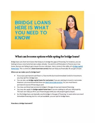 Bridge loans- Here is what you need to know