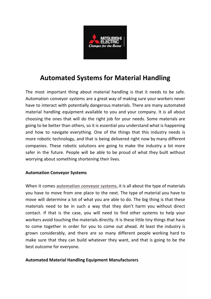 automated systems for material handling