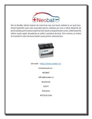 Neobat este un magazin online de baterii auto în București. Detinem un stoc foarte mare de baterii auto, cu livrare acas