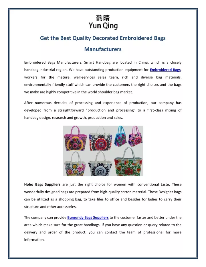 get the best quality decorated embroidered bags