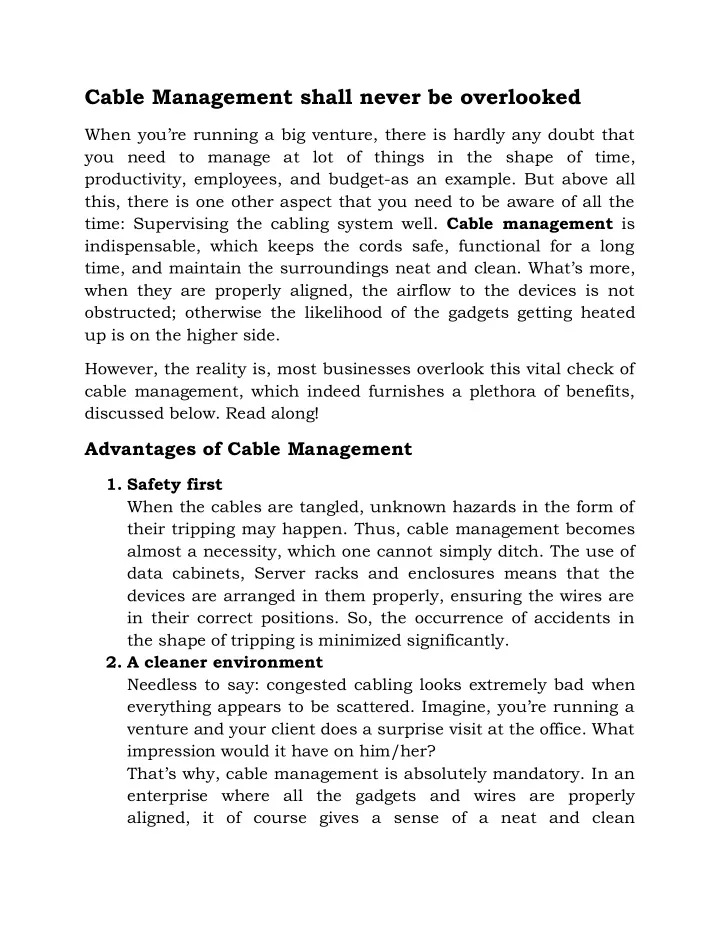 cable management shall never be overlooked