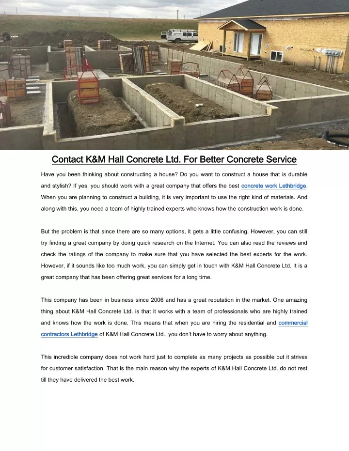 contact k m hall concrete ltd for better concrete