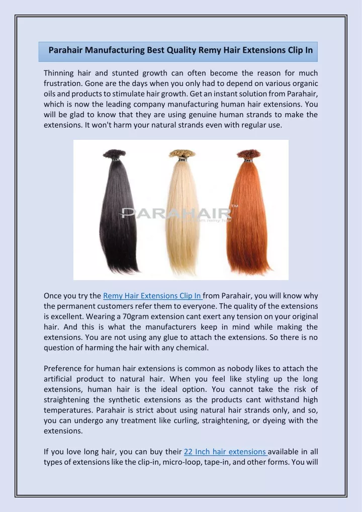 parahair manufacturing best quality remy hair