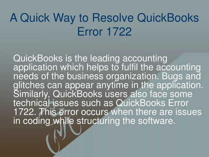a quick way to resolve quickbooks error 1722