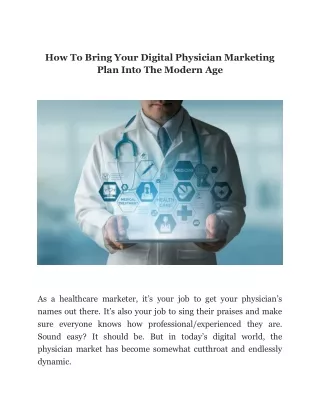 How To Bring Your Digital Physician Marketing Plan Into The Modern Age