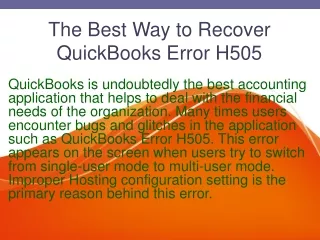 The Best Way to Recover QuickBooks Error H505