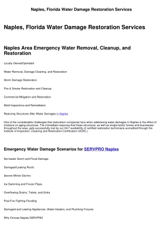 Naples, Florida Water Damage Restoration Services