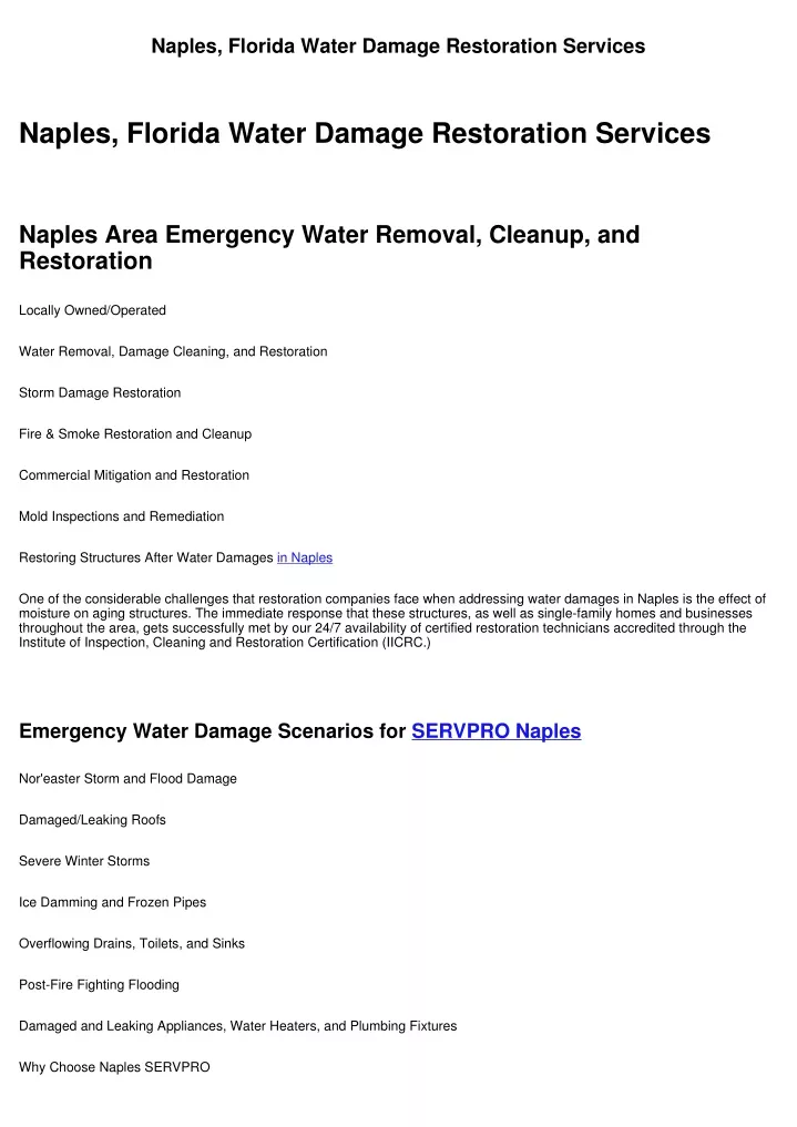 naples florida water damage restoration services