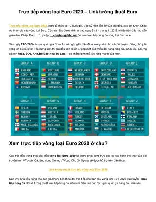 Trực tiếp vòng loại Euro 2020 – Link tường thuật Euro