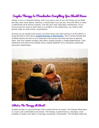 Couples Therapy In Manchester: Everything You Should Know