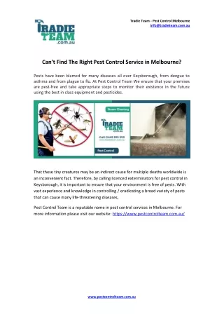 Can’t Find The Right Pest Control Service in Melbourne?