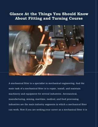 Glance At the Things You Should Know About Fitting and Turning Course