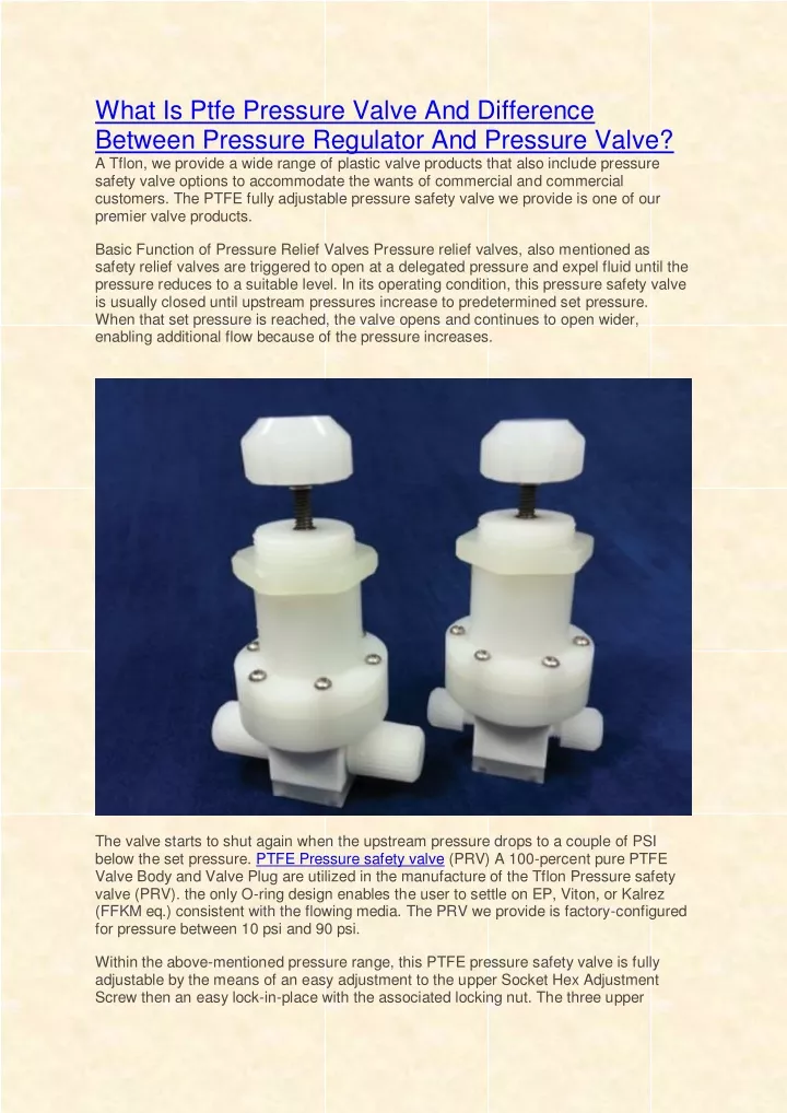 what is ptfe pressure valve and difference