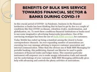 BENEFITS OF BULK SMS SERVICE TOWARDS FINANCIAL SECTOR & BANKS DURING COVID-19