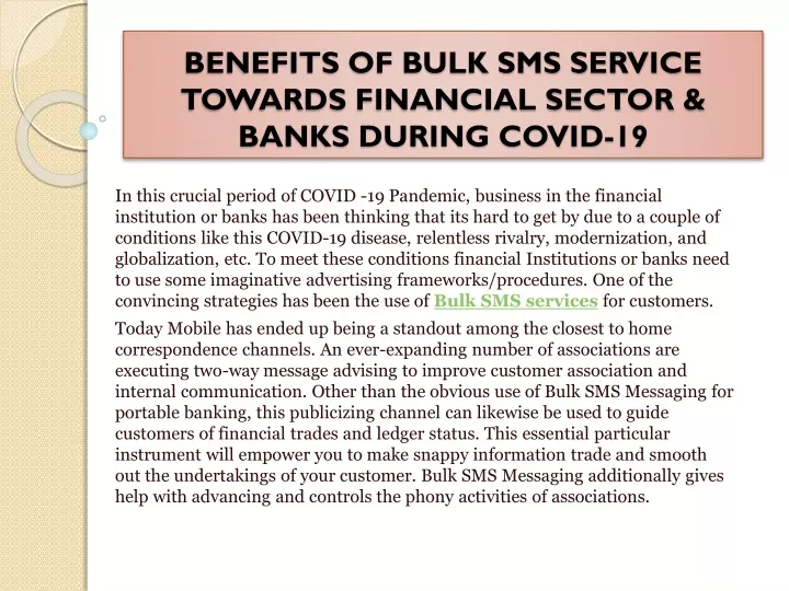 benefits of bulk sms service towards financial sector banks during covid 19