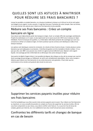 QUELLES SONT LES ASTUCES À MAITRISER POUR RÉDUIRE SES FRAIS BANCAIRES ?