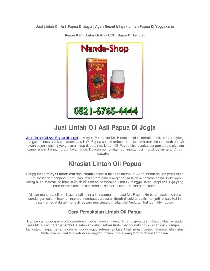 jual lintah oil asli papua di jogja agen resmi