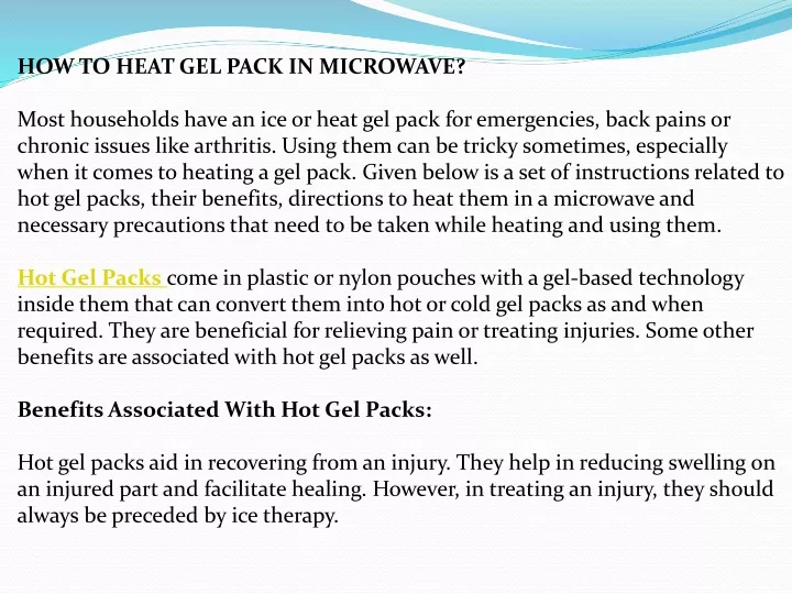 how to heat gel pack in microwave most households