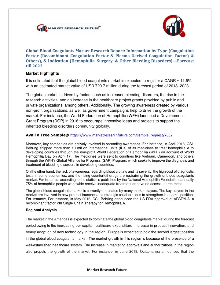 global blood coagulants market research report