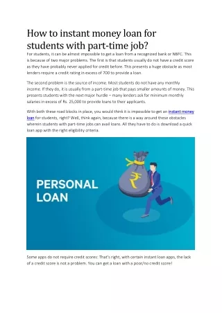 How to instant money loan for students with part-time job?