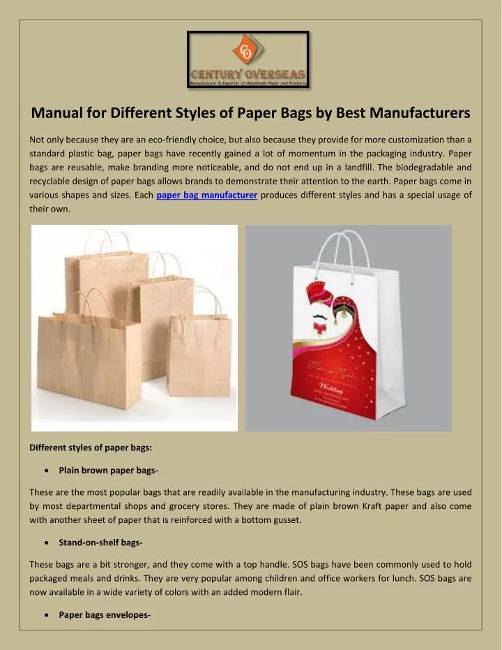 manual for different styles of paper bags by best