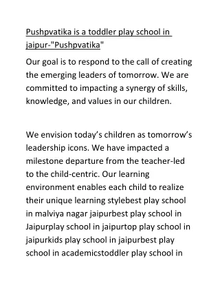 pushpvatika is a toddler play school in jaipur