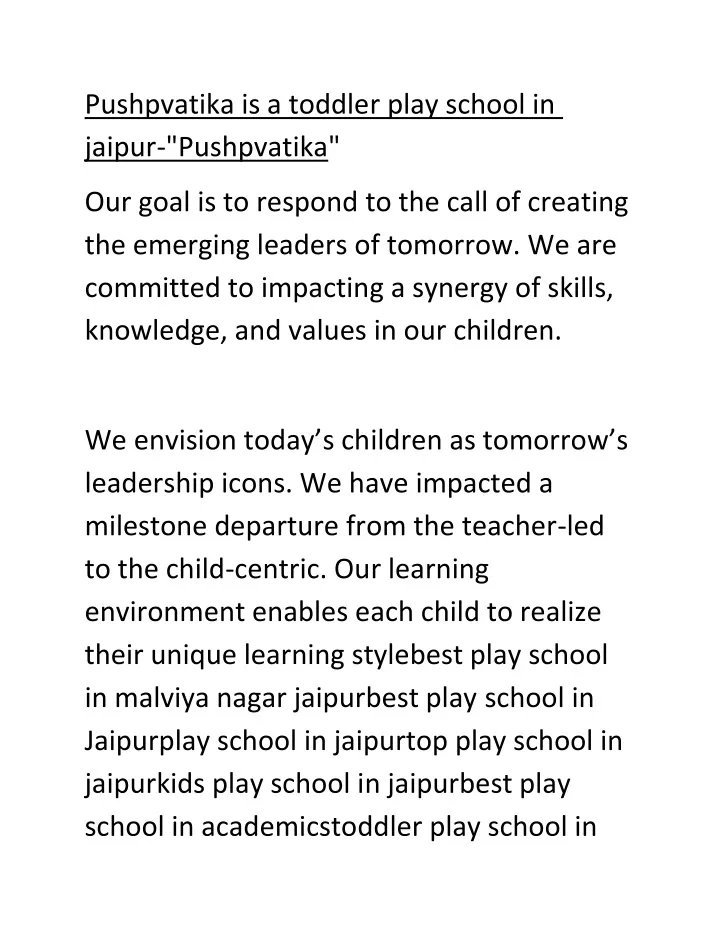 pushpvatika is a toddler play school in jaipur