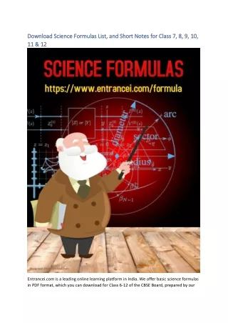 Download Update 2021 Science Formula List  Chapter wise for Class 6 to 12