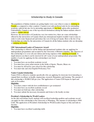 Scholarship to Study in Canada