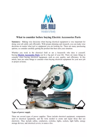 What to consider before buying Electric Accessories Parts