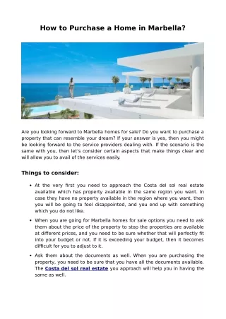 How to Purchase a Home in Marbella