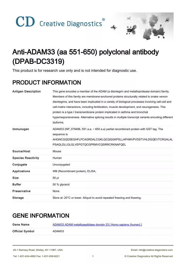 anti adam33 aa 551 650 polyclonal antibody anti