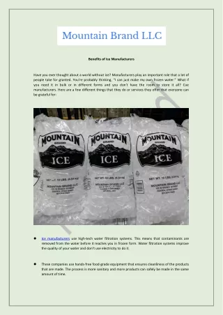 Benefits of Ice Manufacturers