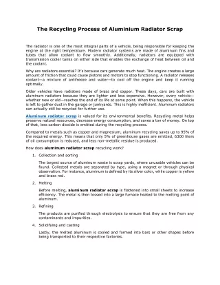 The Recycling Process of Aluminium Radiator Scrap