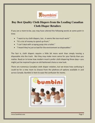 Buy Best Quality Cloth Diapers from the Leading Canadian Cloth Diaper Retailers