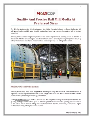 Quality And Precise Ball Mill Media At Preferred Sizes