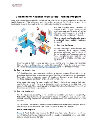 3 Benefits of National Food Safety Training Program